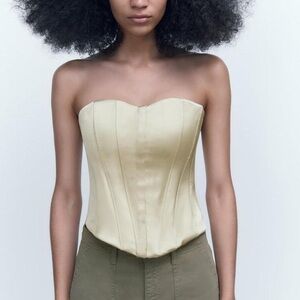 Zara Light Green Satin Hook & Eye Closure Corset Bustier Top